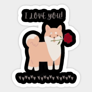 Puppy Dog with a Red Rose, I Love You Sticker